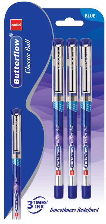 Cello Butterflow Classic Ball pen 3pcs Blister - Blue