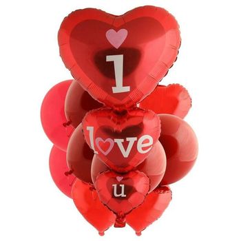 I love You Foil Balloons Combo ( 1 Pc I Love U Foil Balloon and 4 Pc heart shaped Foil Balloons) - Assorted