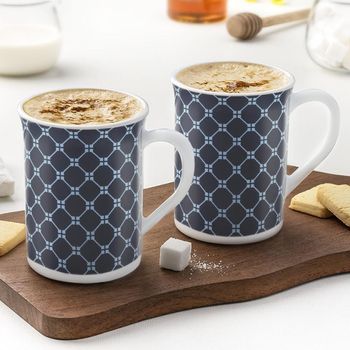 Larah By Borosil Kazak Blue Opalware Tea/Coffee Mugs, 350 Ml Each, Microwave & Dishwasher Safe