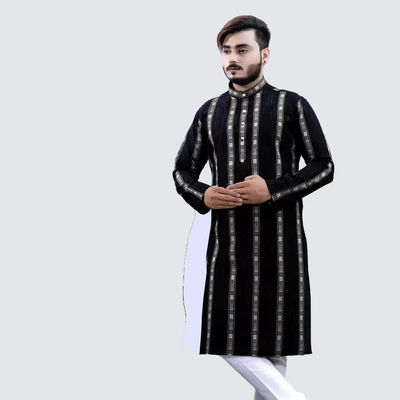 Men Straight Kurta - Black | Striped | Cotton Blend | L