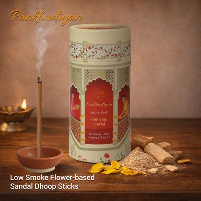Sandal Flower-based Low Smoke Bambooless Dhoopsticks (Sticks+Ceramic Holder)
