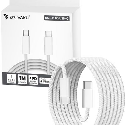 Type C to Type C Charging Cable | 1 m Length For iPhone, Samsung Galaxy and Other Type C Devices | White
