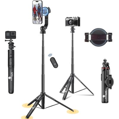 K7 Magnetic Bluetooth Selfie Stick Tripod | Compatible with Smartphones, GoPro, Ring Light | Black