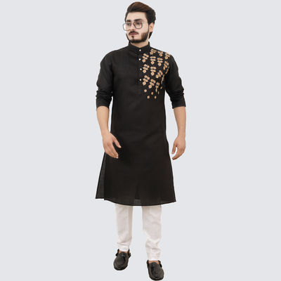 Men Kurta - Black | Designer | Cotton Blend | L