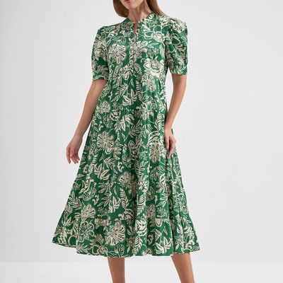 Women Regular Fit Fit & Flared Tiered Midi Dress | GREEN | L