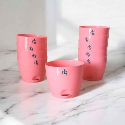 Self Watering Pots for Plants | Set of 10 | Peach | Size: 8cm x 6.5cm