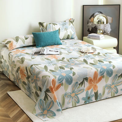190 TC Double Size Bedsheet with 2 Pillow Covers | White & Light Blue Floral