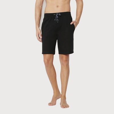 Van Heusen Athleisure Men Cotton Black Solid Smart Tech Easy Stain Release Knit Shorts |S