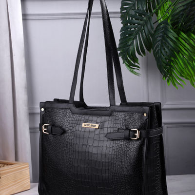Stylish Buckle Tote Bag | Black | LB2066