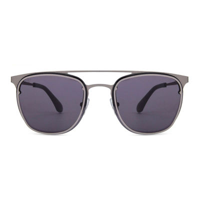 Unisex Solid Stainless Steel Clubmaster Sunglasses | Dark Grey - M