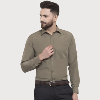 Men Olive Solid Slim Fit Formal Shirt-38