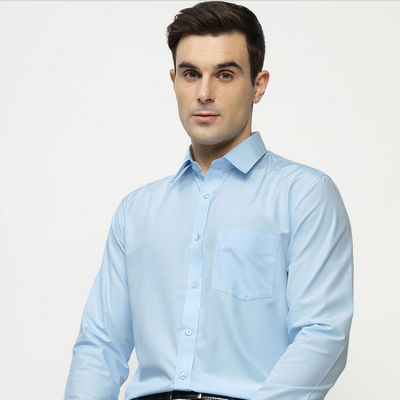 Men's Cotton Solid Slim Fit Spread Collar Button Closure Formal Shirt | Sky Blue | XL