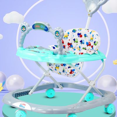 Little Olive Musical Activity Walker with Parent Rod, Music, Lights, Adjustable Height (Green)