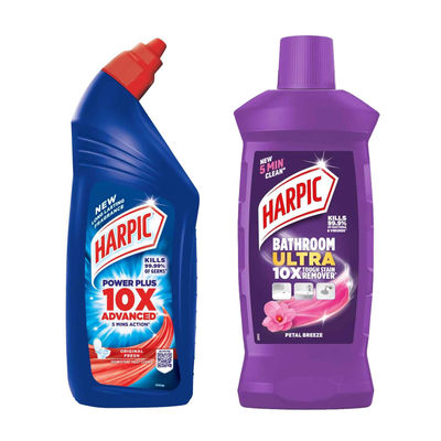 Original Toilet Cleaner Liquid (1L) & Harpic Bathroom Ultra 10X Tough Stain Remover Petal (1000ml) Combo