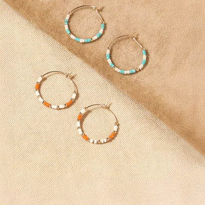 Women's Multi Beaded Hoop Earrings 2-Pack - Pink