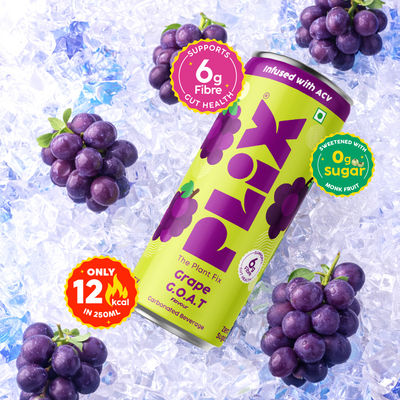 Plix Grape G.O.A.T Fizzy Soft Drink Can | Low Calorie & Zero Sugar | Prebiotics With 6g Fibre | Soda