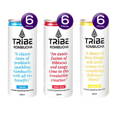Tribe Naturally Sparkling Probiotic Green Tea With Herbs & Spices Kombucha () & Tribe Naturally Sparkling Probiotic Green Tea With Ginger & Lemon Kombucha () & Tribe Naturally Sparkling Probiotic Herbal Green Tea With Hibiscus & Lemon Kombucha () Combo