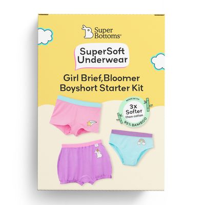 SuperBottoms SuperSoft Girls Bloomer, Brief & Boyshorts | Assorted l 3X Softer, 4Y - 6Y | Pack of 3