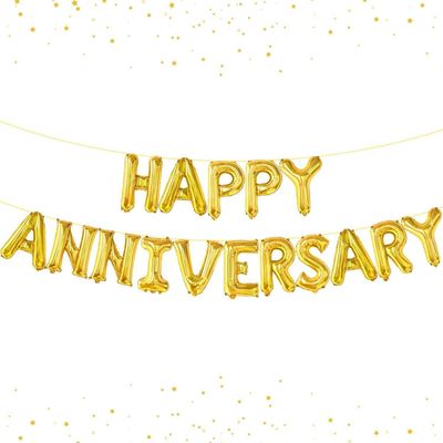 Happy Anniversary Golden Foil Balloons Set