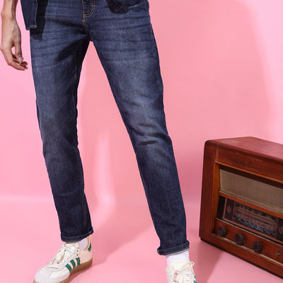 Men's Tapered Fit Mid-Rise Clean Look Stretchable Jeans | Dark Indigo - 30