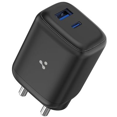 45W Dual Port GaN Charger, USB & Type C Port with QC & PD Technology Compatible with MacBook & Type-C Laptop Charging, iPhone, iPad, Samsung, Redmi, Mi, Oneplus, Oppo, Vivo (Charge 45) - Black