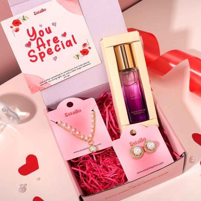 Gift Box Pearl Earrings, Necklace & Perfume | Women's Day