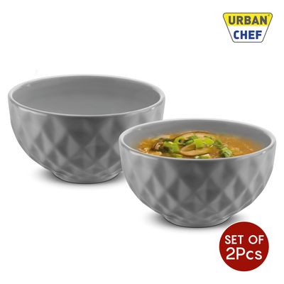 Urban Chef Diamond Ceramic Bowl - Grey 2 Pcs | Set of 2 - 500 Each