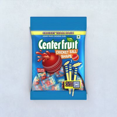Center Fruit Liquid Filled Cricket Shape Ball, Red Apple Flavour
