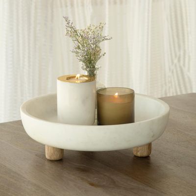 Ellementry Selene marble bowl with wooden legs