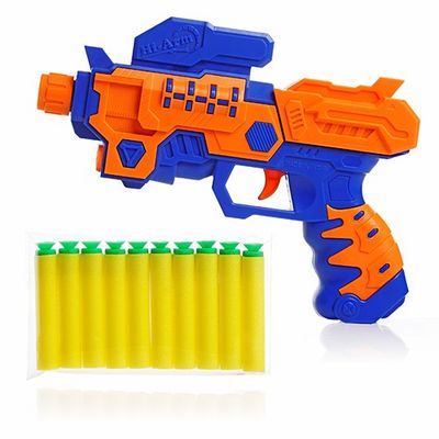 Hi-Arm Plastic Soft Bullet Gun with 10 Darts, Effective Range of 40' - Safe Toy, Age 7Y+