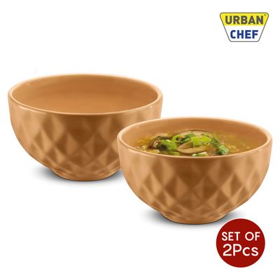 Urban Chef Diamond Ceramic Bowl - Mustard 2 Pcs | Set of 2 - 500 Each
