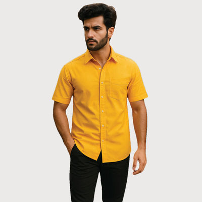 Men's Mustard Classic Handloom Khadi Shirt - XXL