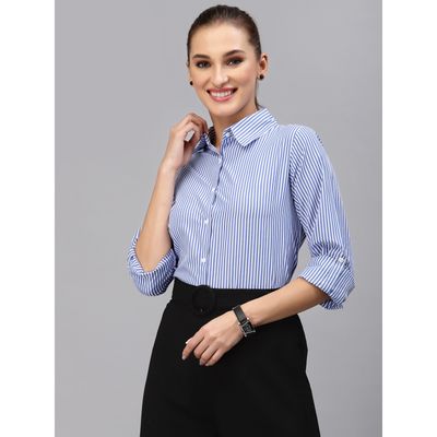 Women Blue Striped Shirt | S | AW22SQLYRA - Blue White