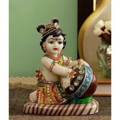 Lord Krishna Makhan Chor Idol Statue Showpiece | Tied Ribbons