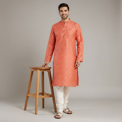 Men's Festive Kurta | Orange - S