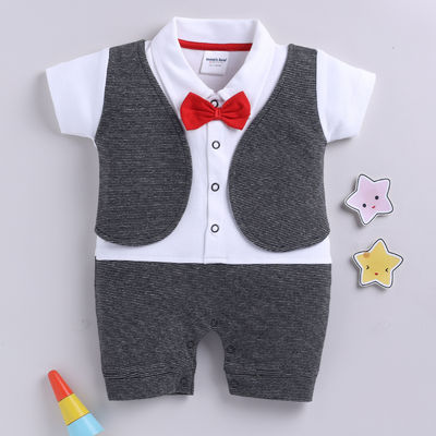 Boys' Solid Printed Cotton Rompers | Black | 03 - 06 months