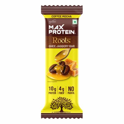 Roots Ghee Jaggery 10g Protein Bar | Coffee Mocha | No Palm Oil | 4g Fiber