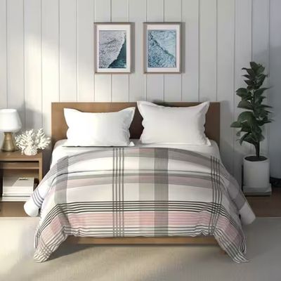 Nautica Super Soft 100% Cotton Fabric Comforter for All Weather | Double Size | Stripe | Red, Grey
