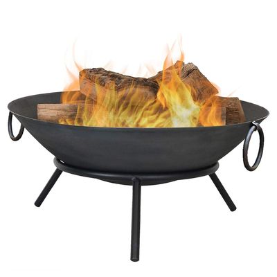 Heavy Gauge Campfire Bowl For Outdoor Bbq & Camping | With Round Iron Stand | Black