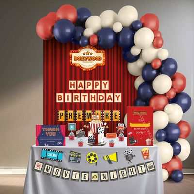 Bollywood Theme Birthday Decoration Kit With Backdrop | Balloons | Banner - Pack Of 100