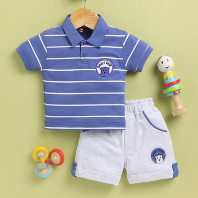 Boys Collared Half Tshirt and Half Pant Set | Blue | 2 - 3 Years