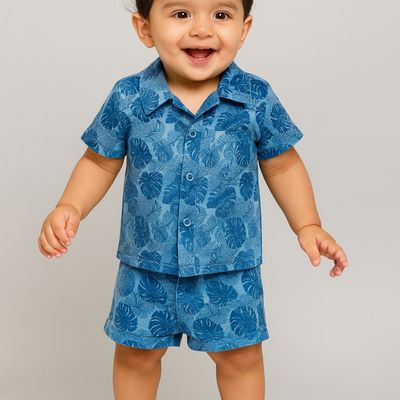 Half Sleeves Abstract Printed Sets And Suits For Infant Boys | Blue