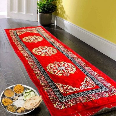 Soft Velvet Kitchen Floor Runner | 190 x 64 cm | Red