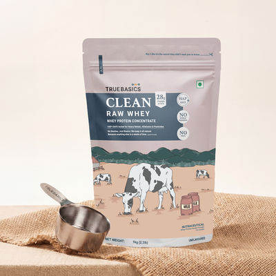 TrueBasics Clean Raw Whey Protein Concentrate Powder (Unflavoured)