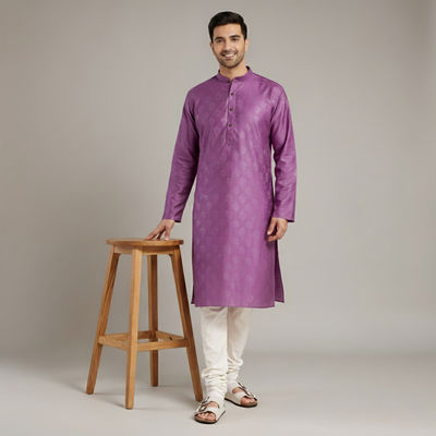 Men's Jacquard Silk Self Print | Purple - S