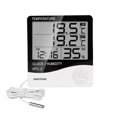 Digital Hygrometer Thermometer Humidity Meter With Clock Lcd Display (Htc2)