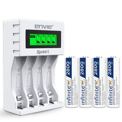 (ECR11MC + 2800 4PL) SprintX Ultra Fast Rechargeable Batteries Charger for AA & AAA Ni-MH with 4xAA2800mah Rechargeable Batteries, with Over Charge Protection