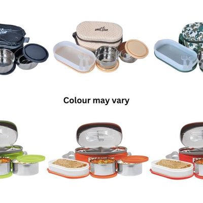 Milton Executive Lunch Insulated Tiffin, 2 Round Containers, 280 Ml Each, 1 Oval Container, 450 Ml (Colour May Vary)