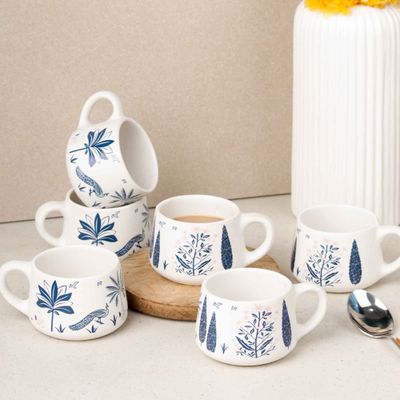 Blue Peafowl Ceramic Tea Cup | 150 ml Each Microwave Oven Safe Coffee Cups