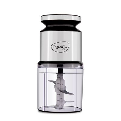 Pigeon Ultra Fast Electric 300 Watts Electric Chopper For Kitchen, Twin Blade Technology, 600 Ml, Plastic Bowl With Lid, Vegetable Chopper, Cutter, Chop, Mince, Dice, Blend - Silver
